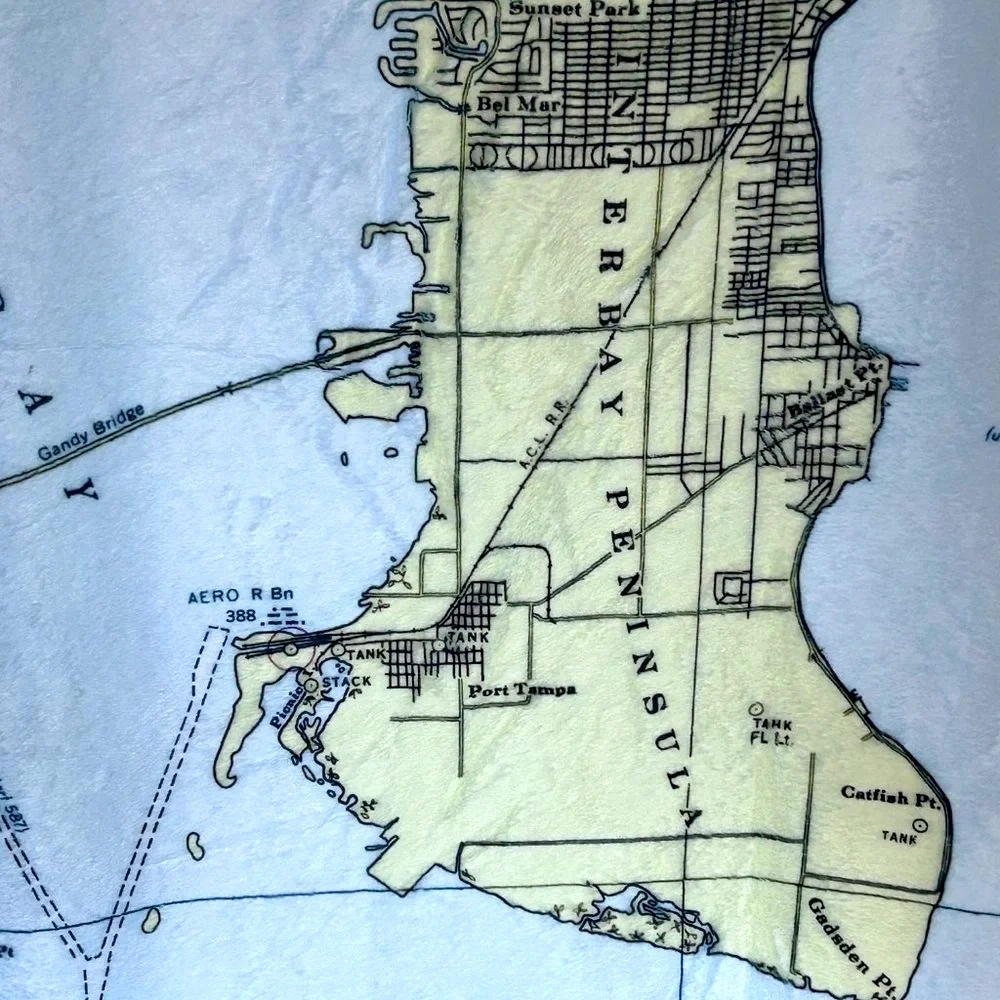 NEW without TAGS PLUSH Blanket with Nautical Chart of Tampa / St. Pete